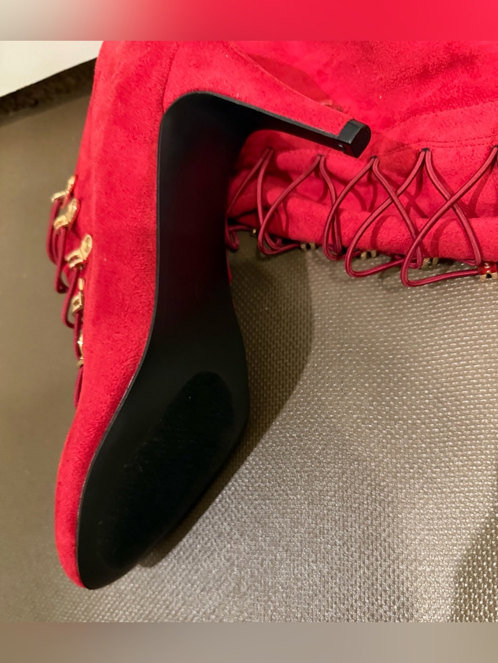 Journee Collection Red Over-the-Knee Lace-Up Heeled Boot - Picture 6 of 6